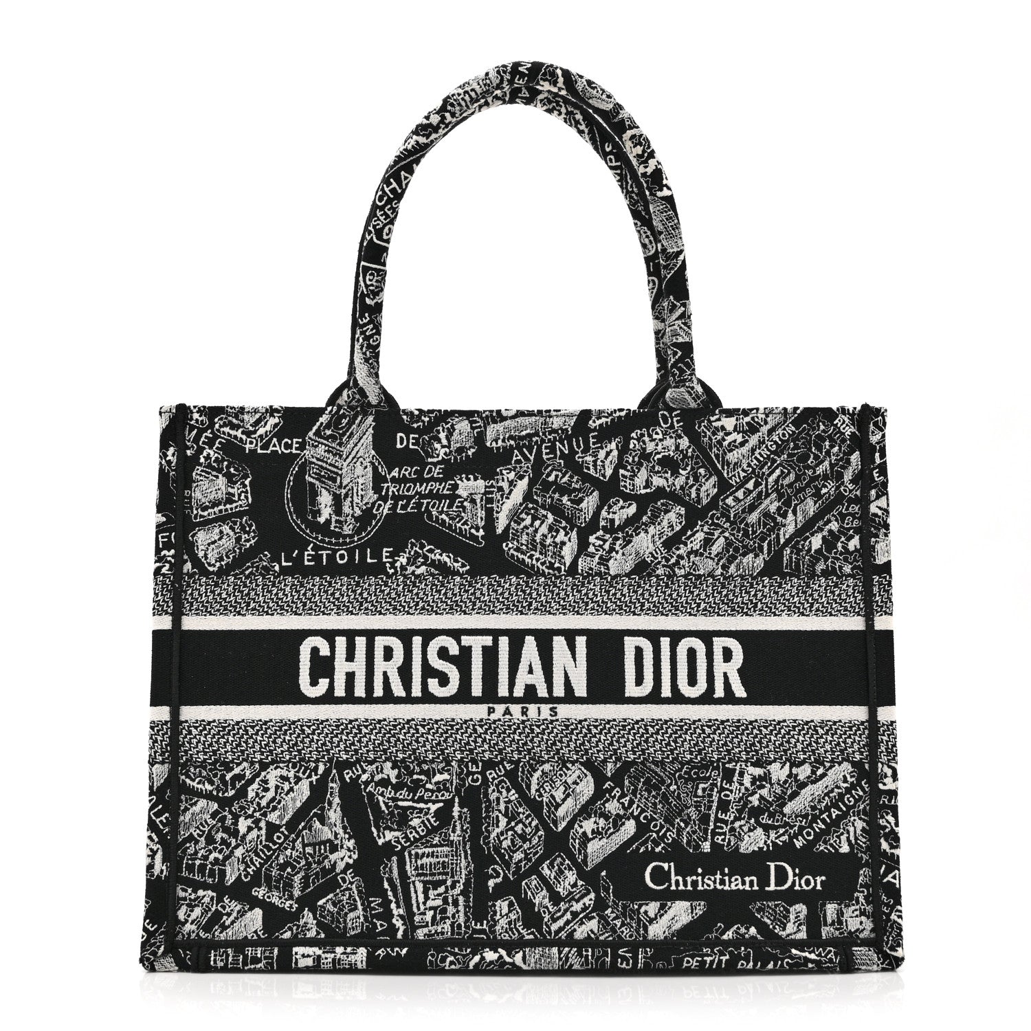 Dior Canvas Embroidered Medium Plan De Paris Book Tote Black White