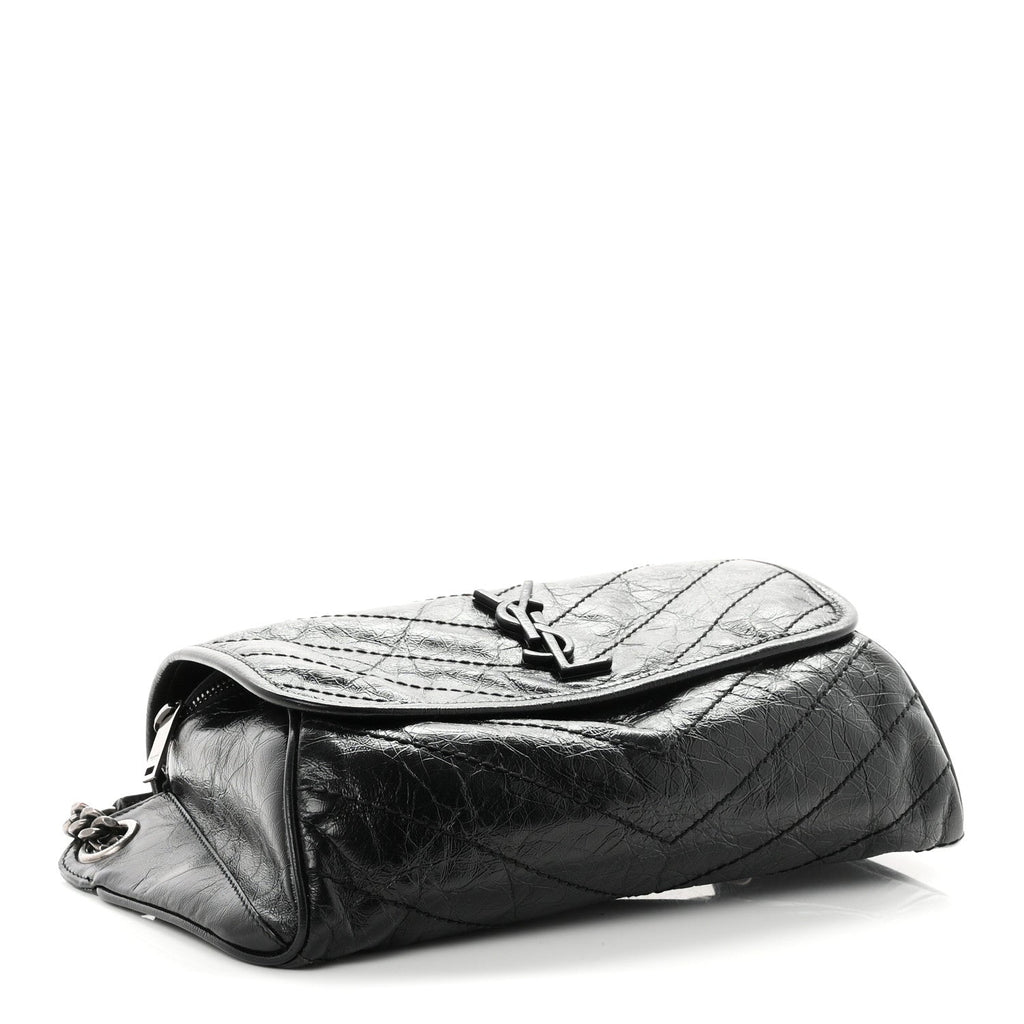 Saint Laurent Crinkled Calfskin Matelasse Monogram Niki Body Bag Black