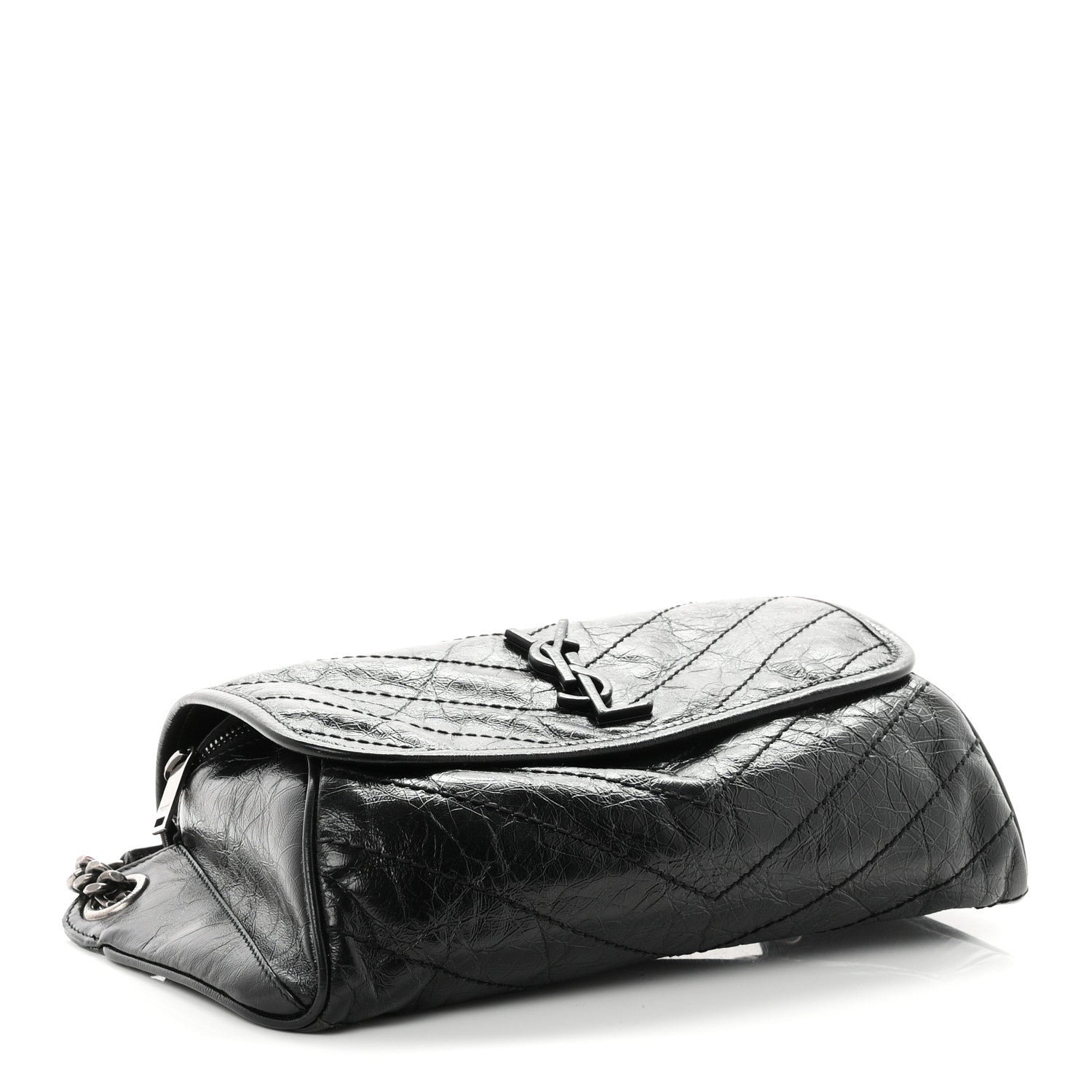 Saint Laurent Crinkled Calfskin Matelasse Monogram Niki Body Bag Black