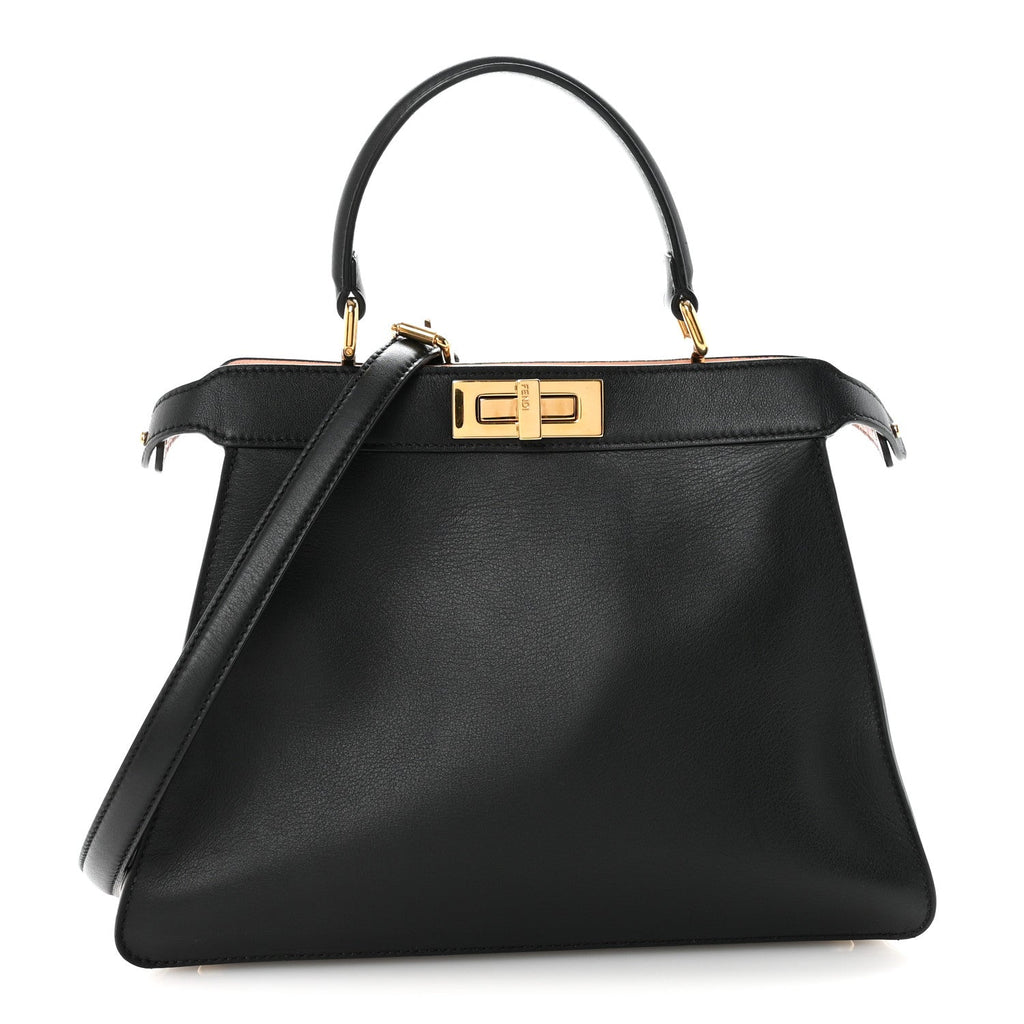 Fendi Vitello Seta Shiny Nappa Medium Peekaboo I SEE U Satchel Black Light Rose