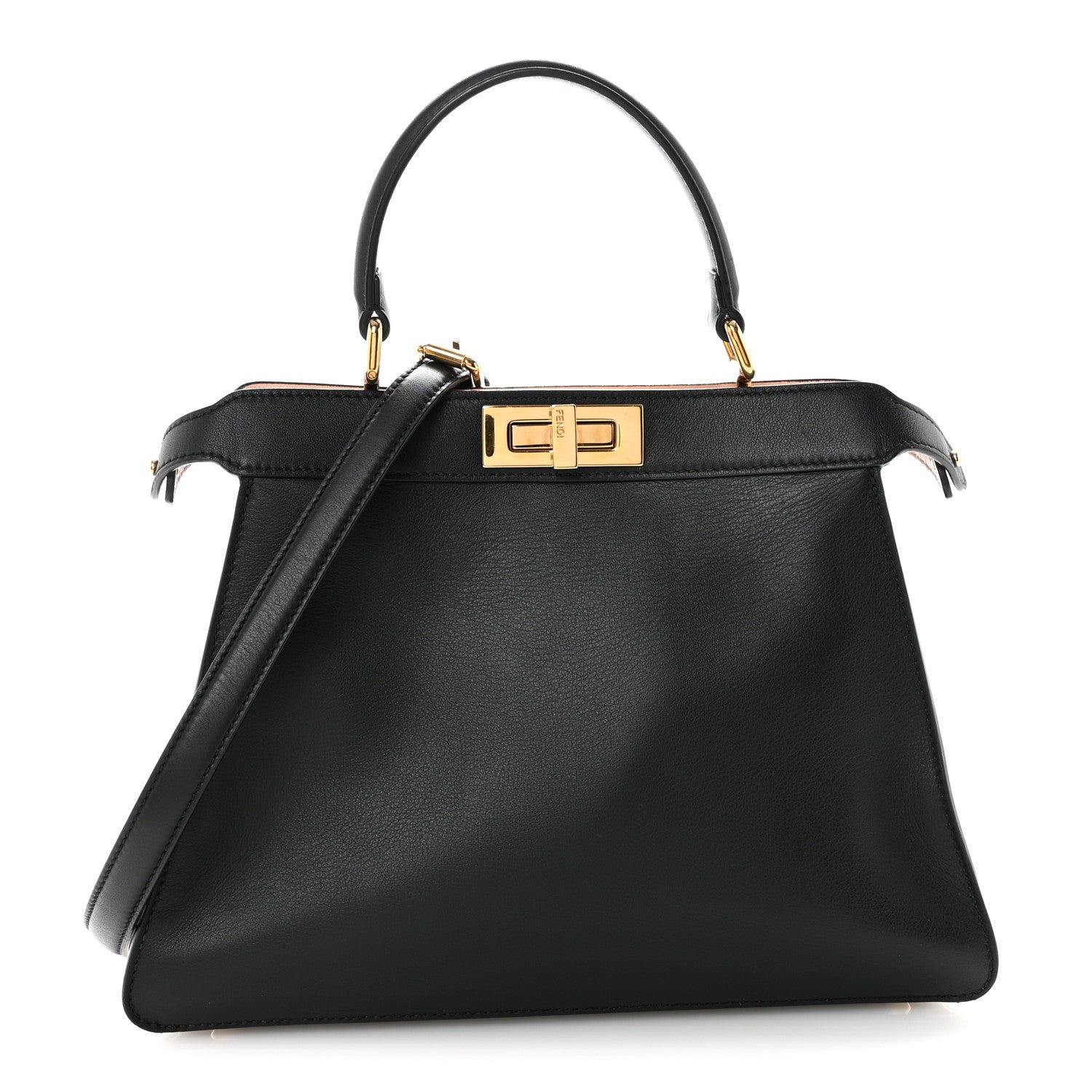 Fendi Vitello Seta Shiny Nappa Medium Peekaboo I SEE U Satchel Black Light Rose