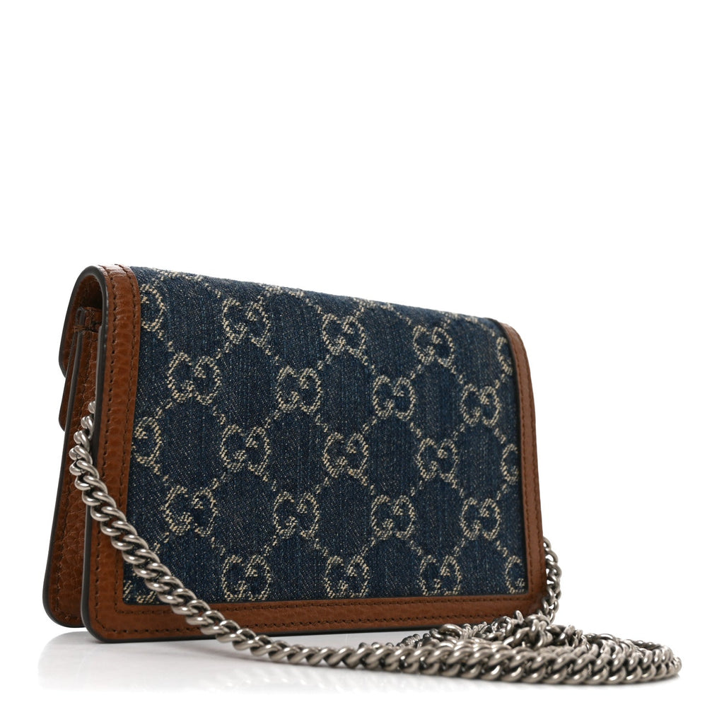 Gucci New Denim GG Monogram Dollar Calfskin Enamel Super Mini Dionysus Shoulder Bag Blue Tea Cuir Epilog Electric Blue