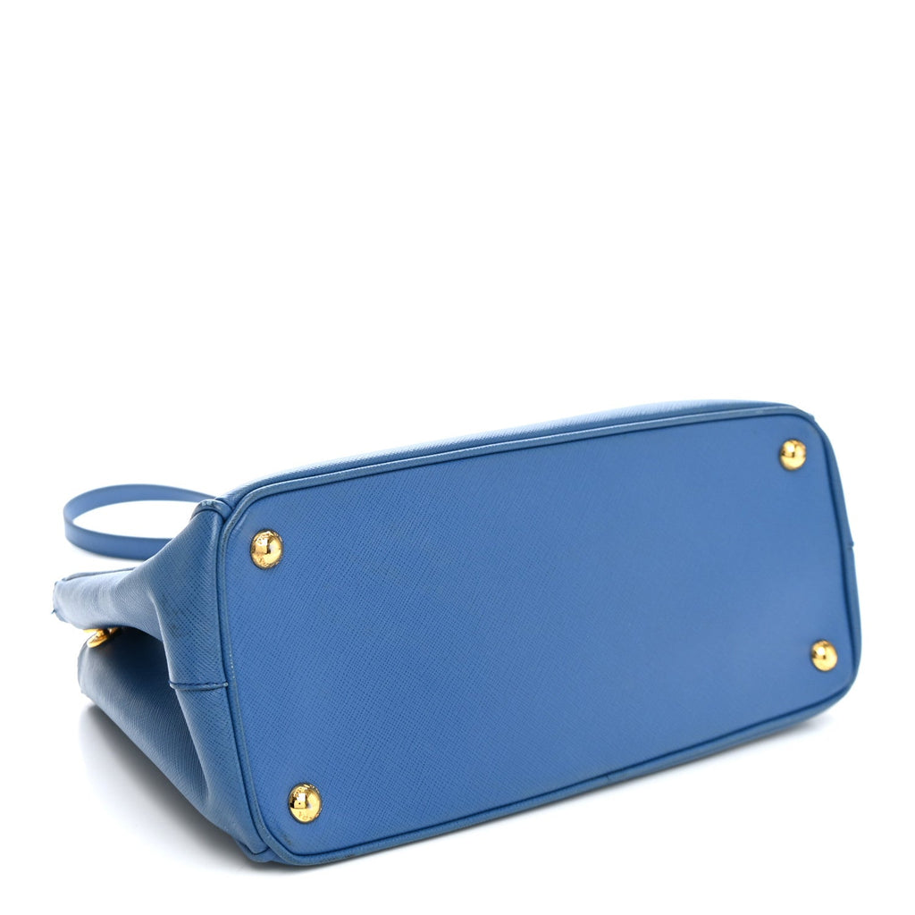 Prada Saffiano Small Galleria Double Zip Tote Azzurro