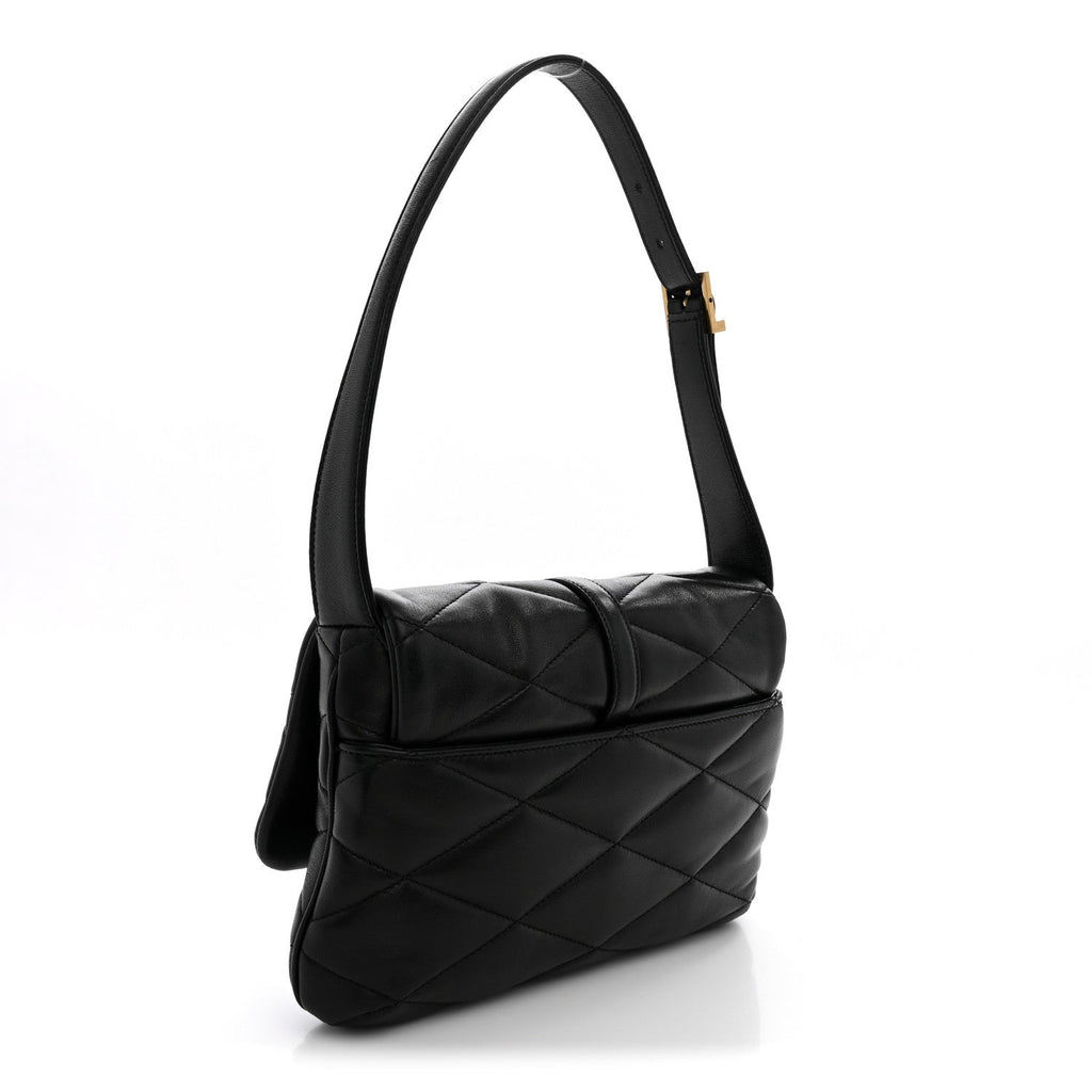Saint Laurent Lambskin Quilted Le 57 Diamond Shoulder Bag Black