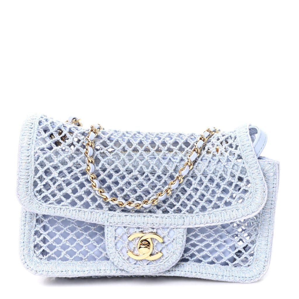 Chanel Mesh Macrame Small Flap Bag Light Blue front view
