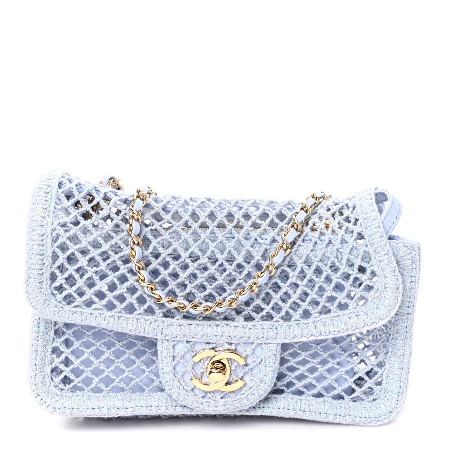 Chanel Mesh Macrame Small Flap Bag Light Blue front view
