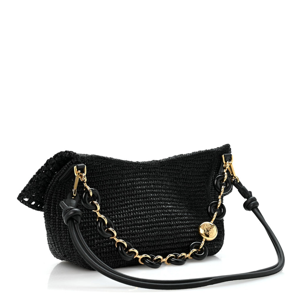Loewe Raffia Donut Chain Medium Ola Shoulder Bag Black