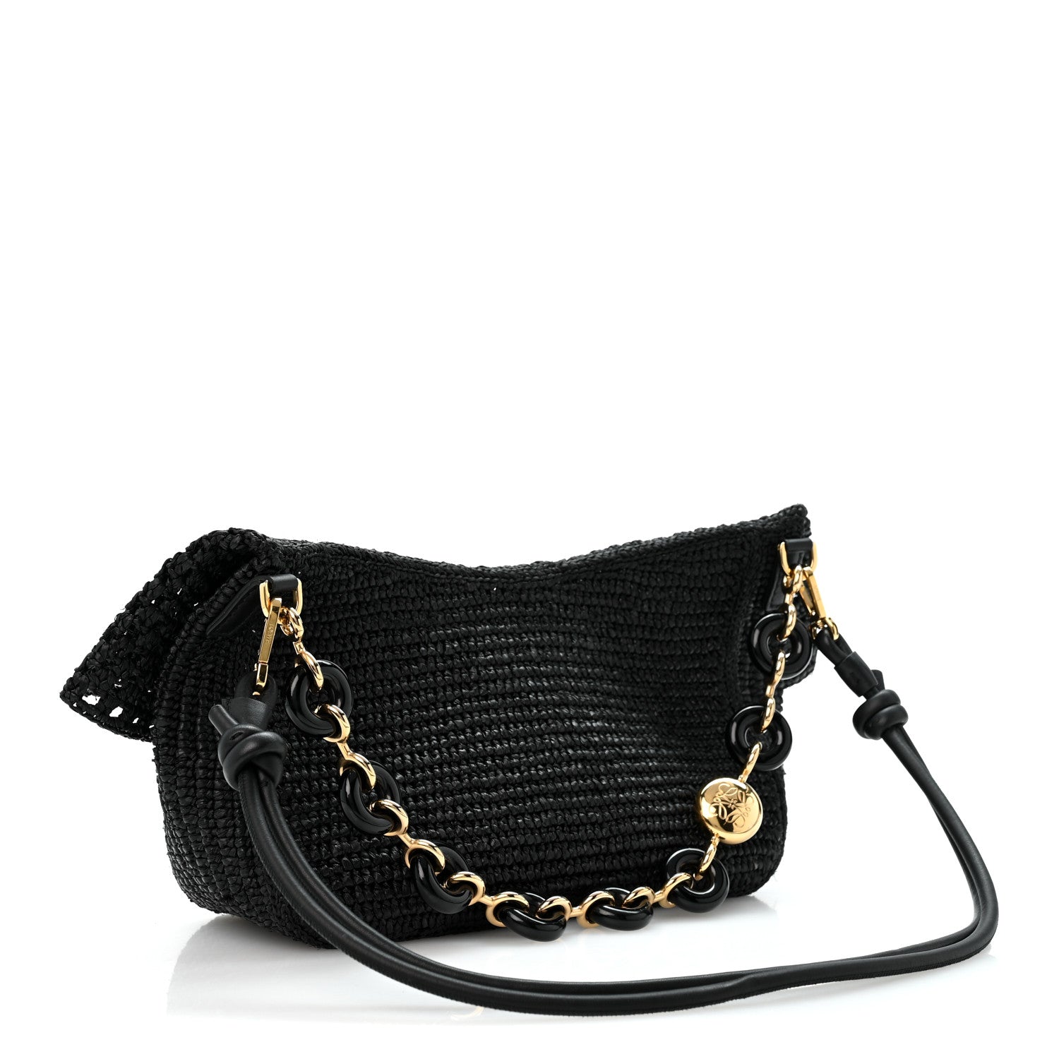 Loewe Raffia Donut Chain Medium Ola Shoulder Bag Black