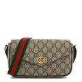 Gucci GG Supreme Monogram Textured Dollar Calfskin Web Mini Ophidia Envelope Shoulder Bag Beige Ebony