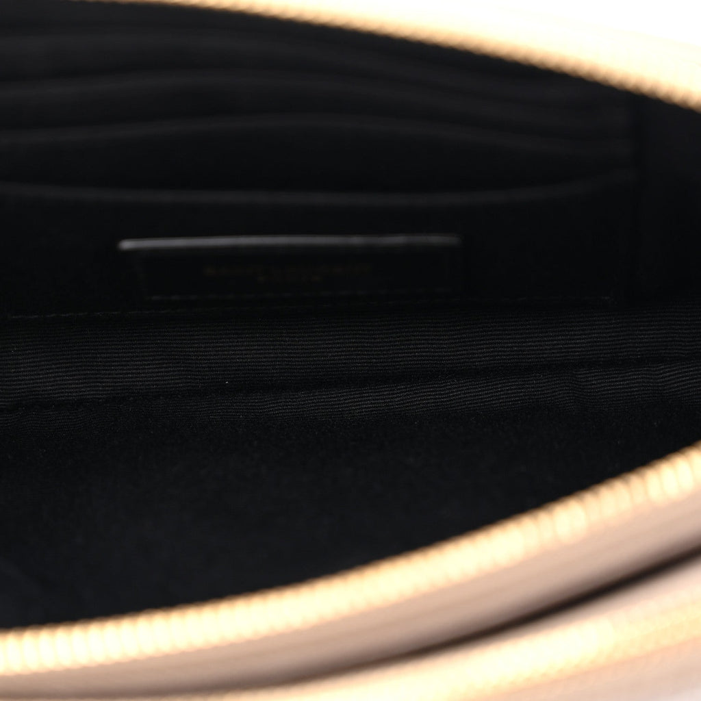 Saint Laurent Grained Lambskin Quilted Mini Becky Double Zip Bag Taupe