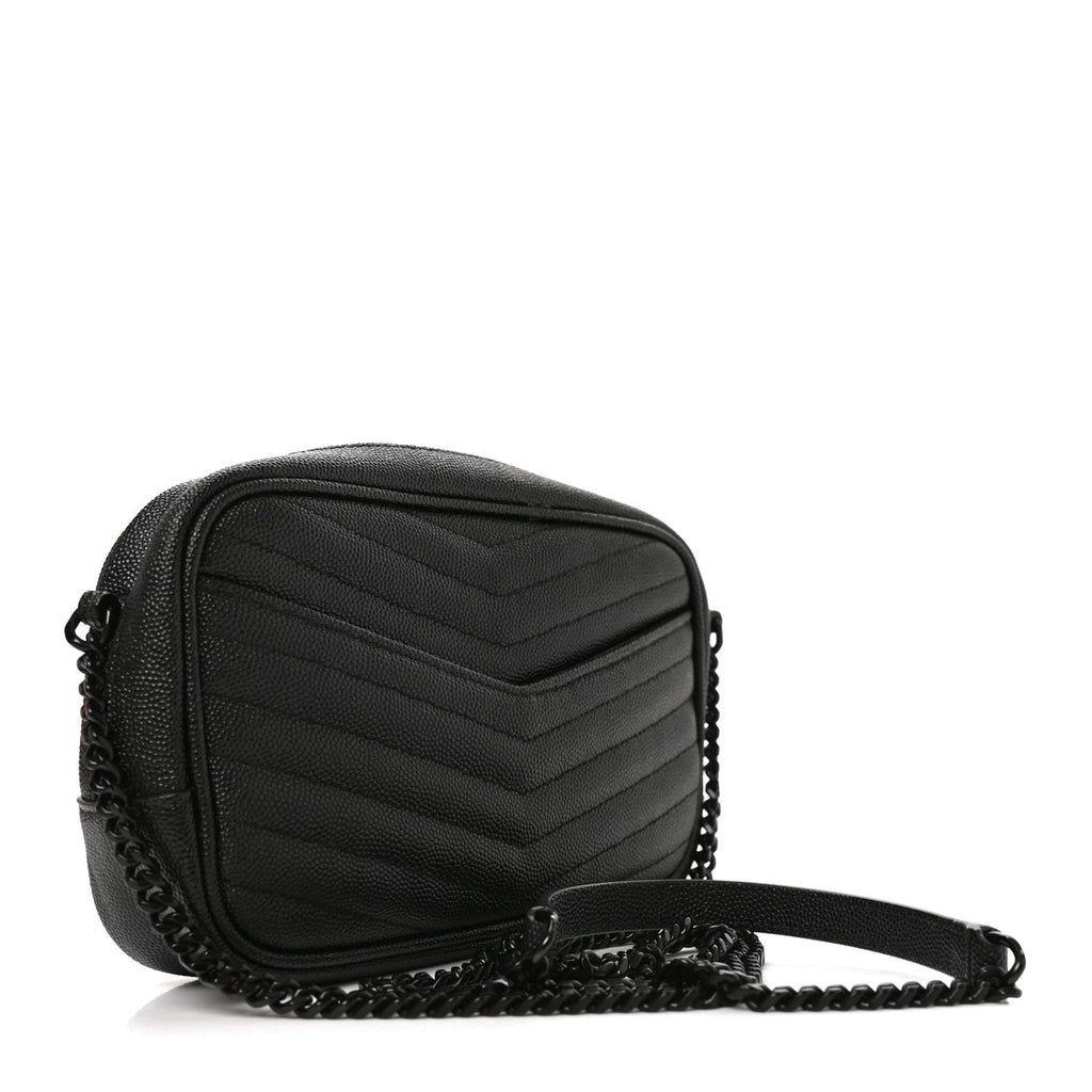 Saint Laurent Grain De Poudre Matelasse Monochrome Monogram Mini Lou Camera Bag Black