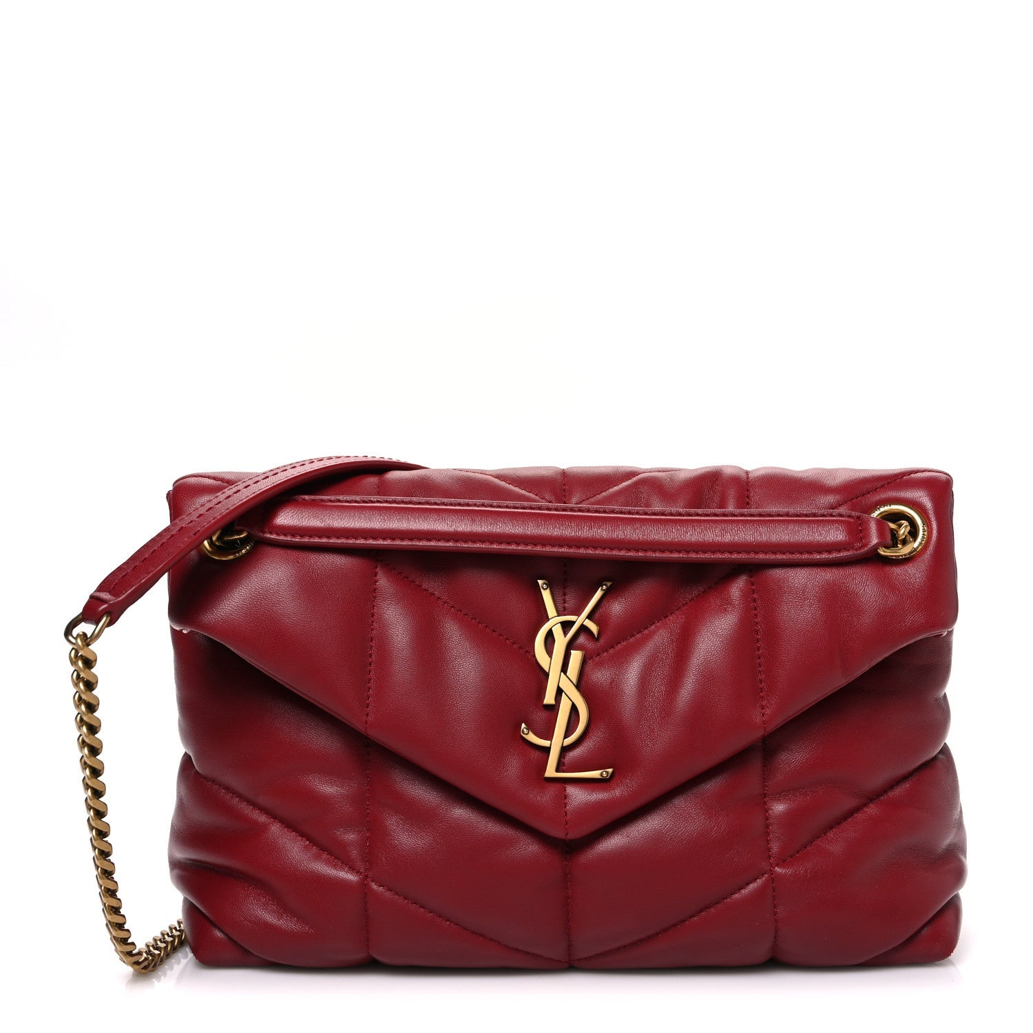 Saint Laurent Lambskin Quilted Small Loulou Puffer Monogram Chain Satchel Red