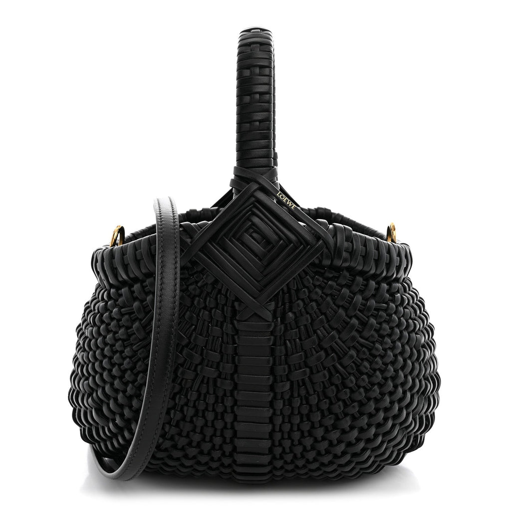 Loewe Calfskin Woven Mini Diamond Basket Bag Black