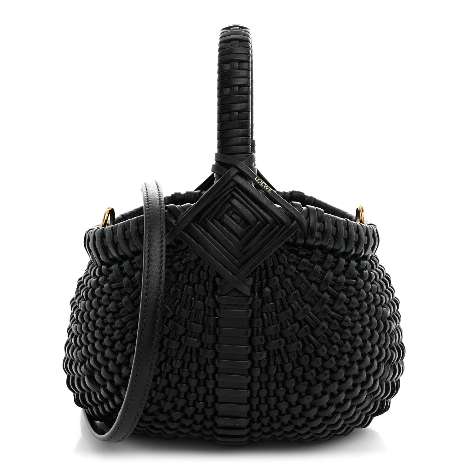 Loewe Calfskin Woven Mini Diamond Basket Bag Black