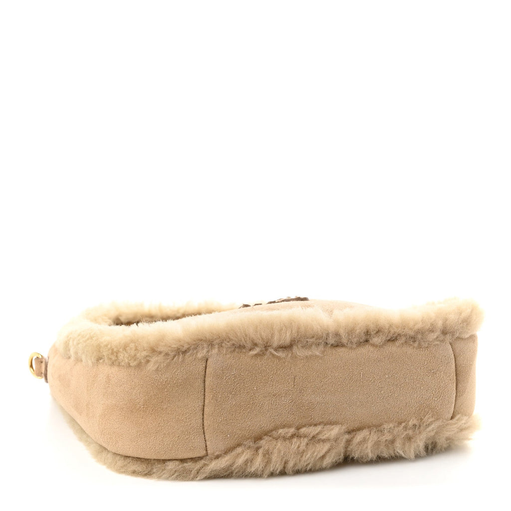 Miu Miu Suede Shearling Mini Wander Hobo Sabbia
