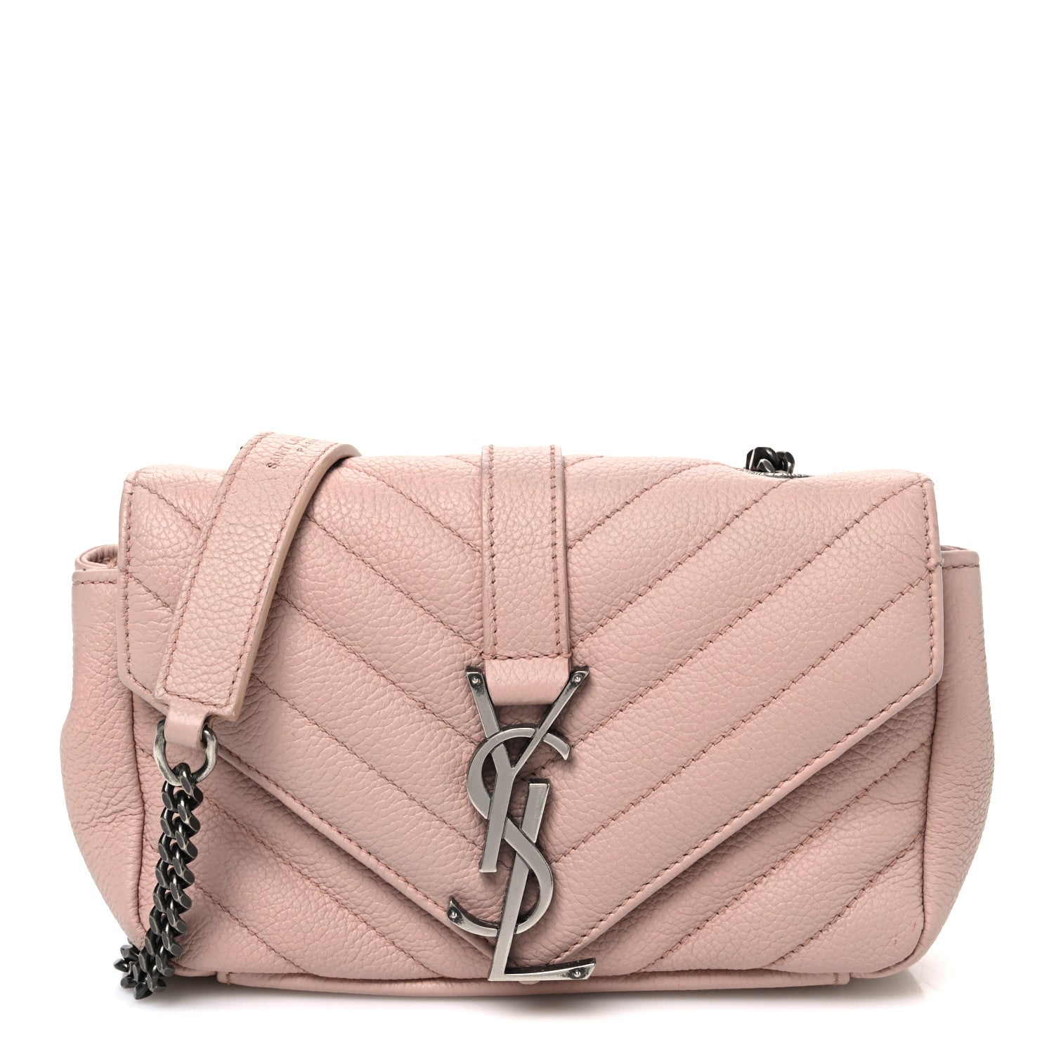 Saint Laurent Sheepskin Matelasse Monogram Classic Baby Chain Bag Pale Pink