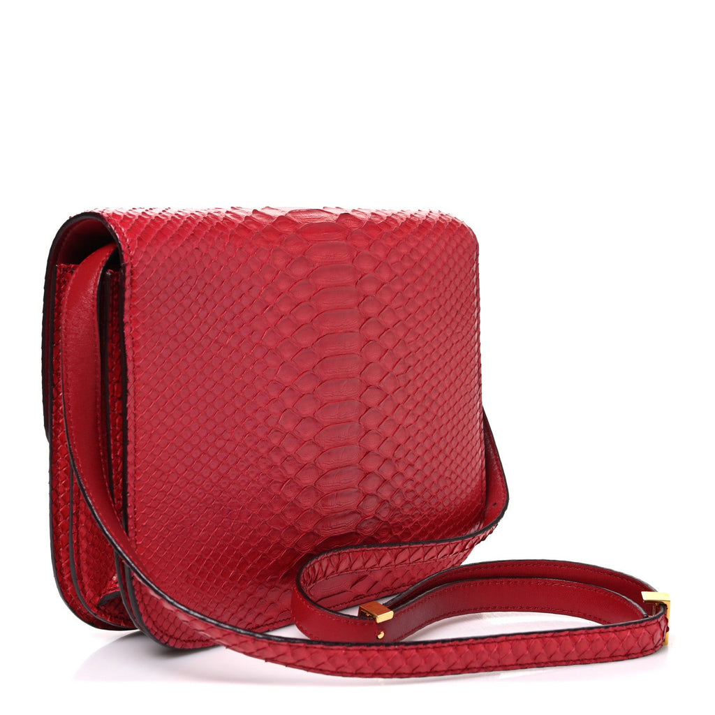 Celine Snakeskin Medium Classic Box Flap Red
