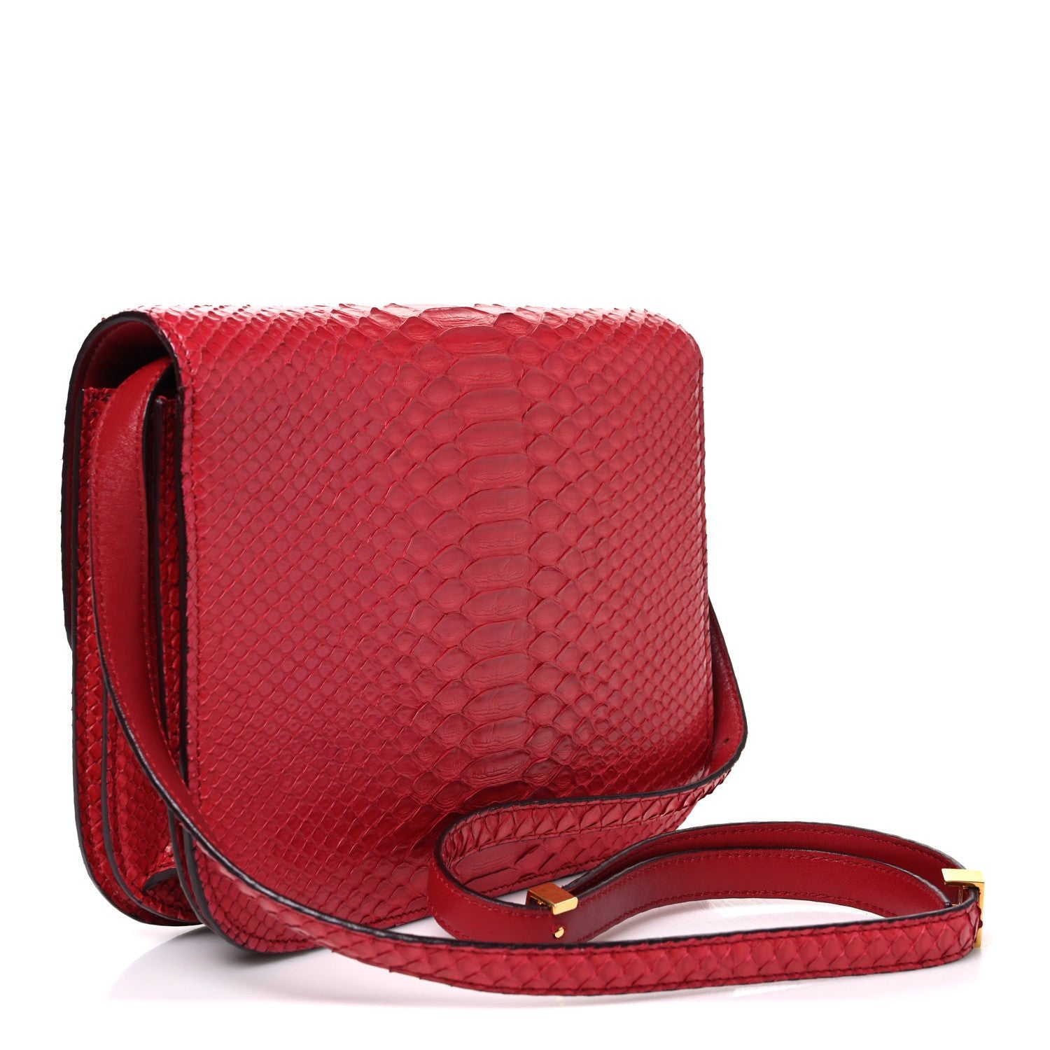 Celine Snakeskin Medium Classic Box Flap Red