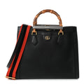 Gucci Textured Dollar Calfskin Web Medium Diana Tote Bag Black Dusty Grey