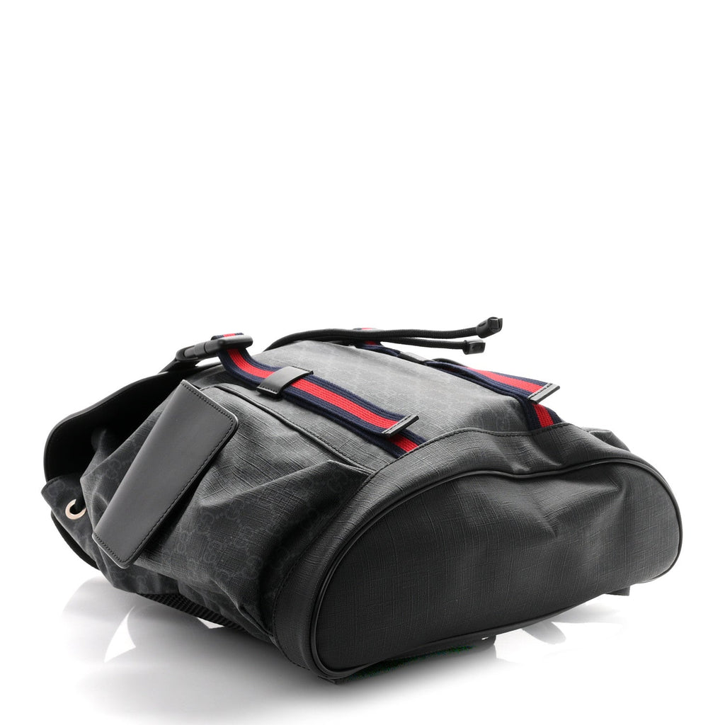 Gucci Soft GG Supreme Monogram Calfskin Web Double Buckle Backpack Black