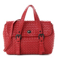 Bottega Veneta Nappa Intrecciato Flap Satchel Red