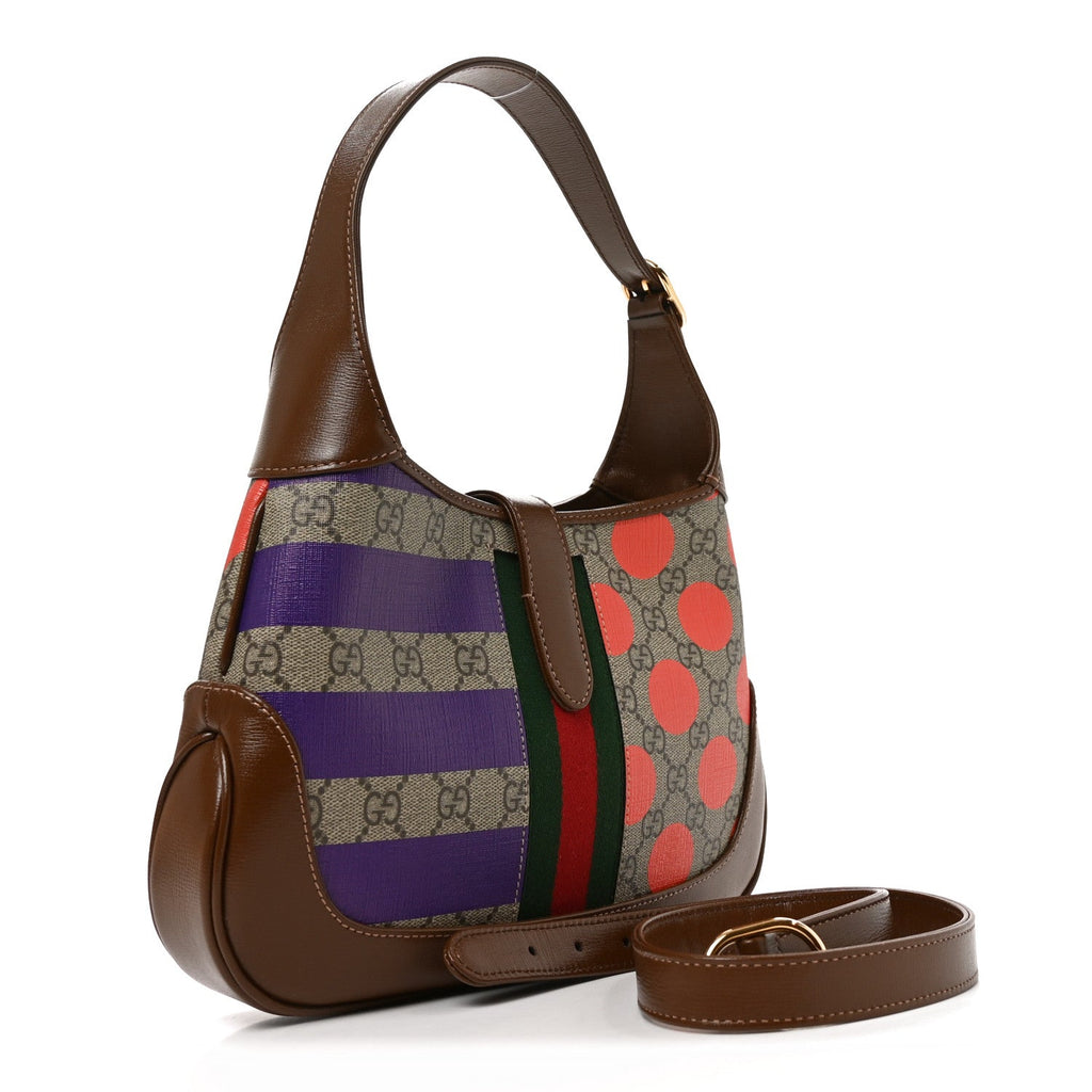 Gucci GG Supreme Monogram Azalea Calfskin Print Web Small Jackie 1961 Hobo Multicolor