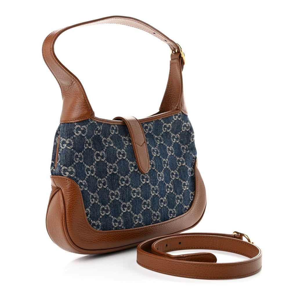 Gucci New Denim GG Monogram Calfskin Small Jackie 1961 Hobo Blue Tea Cuir