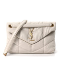 Saint Laurent Lambskin Quilted Small Loulou Puffer Monogram Chain Satchel Blanc Vintage