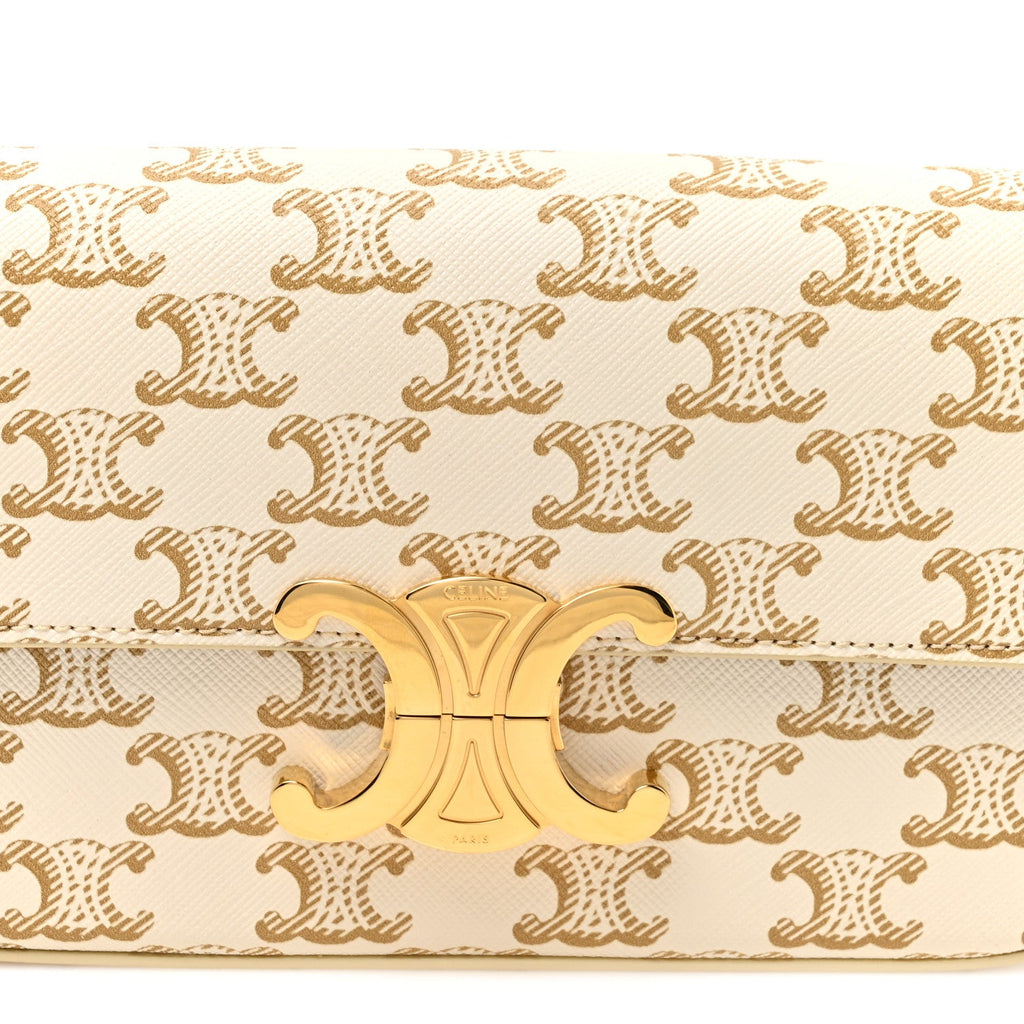 Celine Canvas Calfskin Triomphe Shoulder Bag White detail view