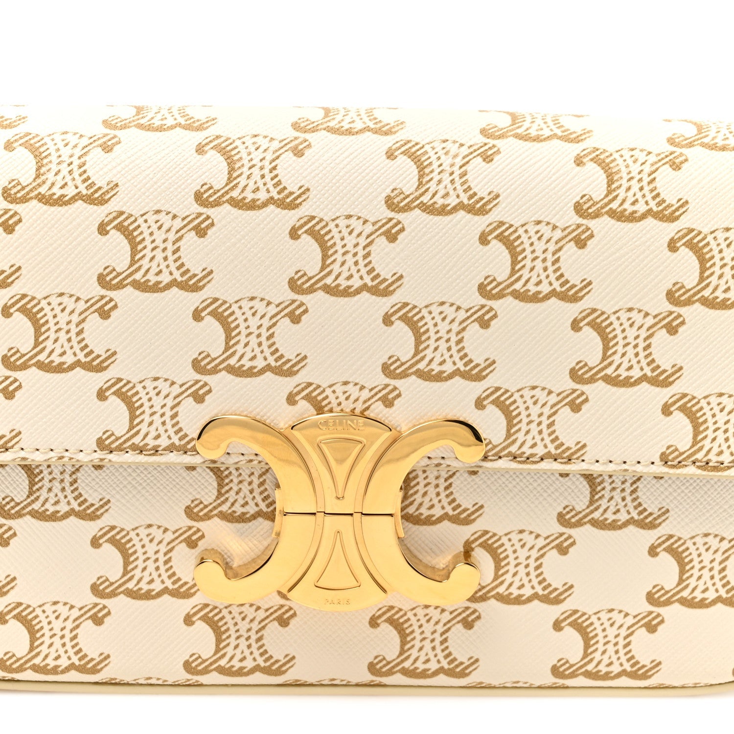Celine Canvas Calfskin Triomphe Shoulder Bag White detail view