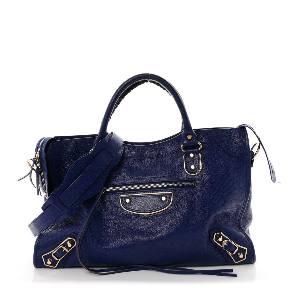 Balenciaga Chevre Gold Metallic Edge Hardware City Bleu Roi