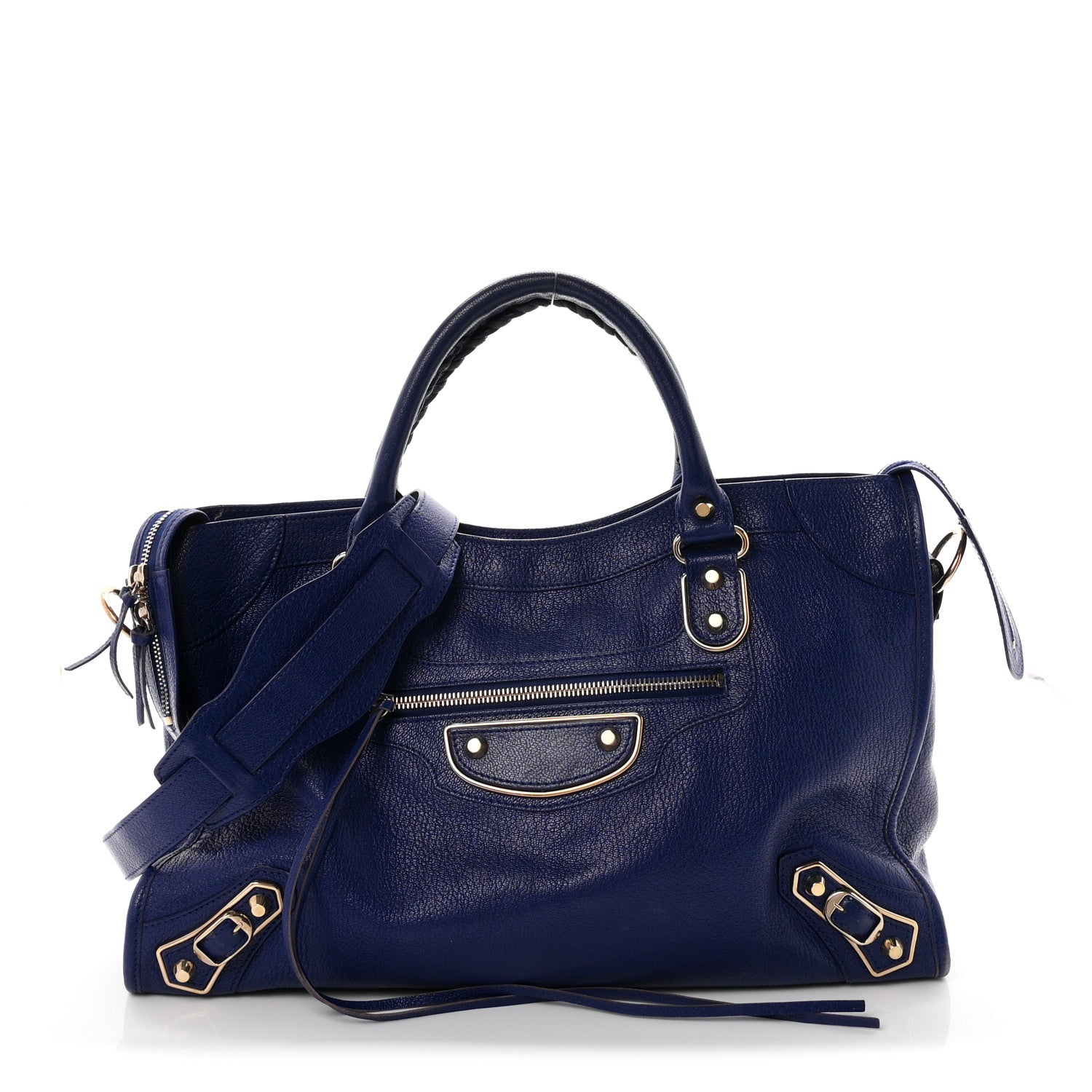 Balenciaga Chevre Gold Metallic Edge Hardware City Bleu Roi