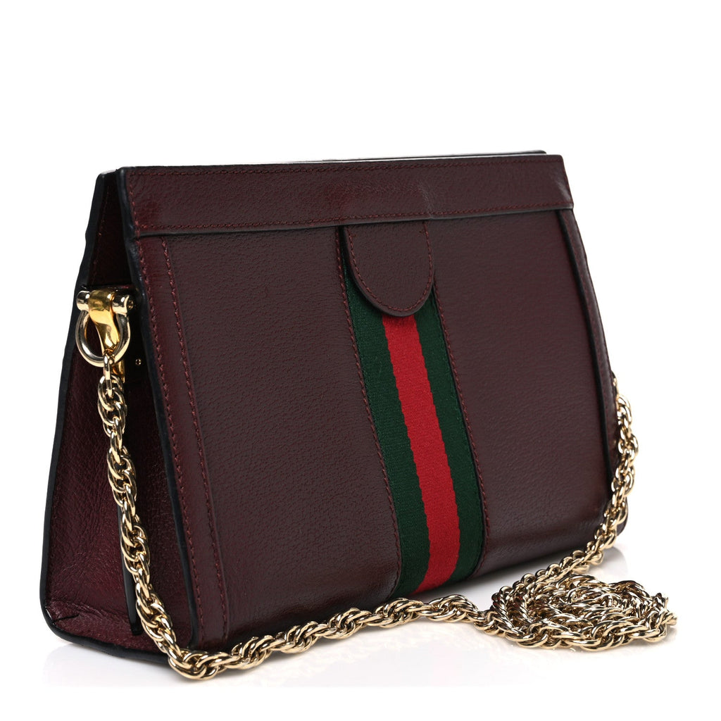 Gucci Calfskin GG Web Small Ophidia Chain Shoulder Bag Vintage Bordeaux