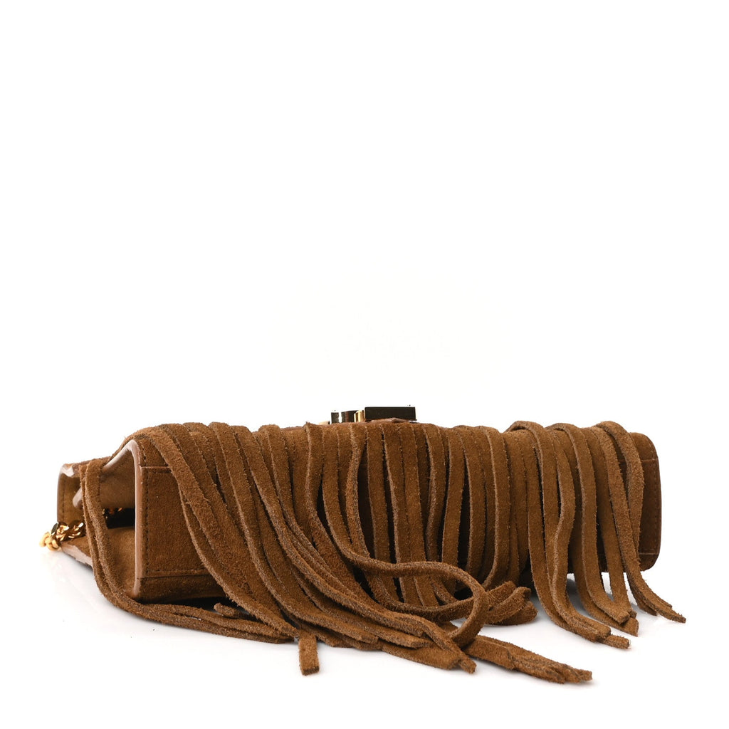 Saint Laurent Suede Fringe Small Monogram Satchel Light Ocre