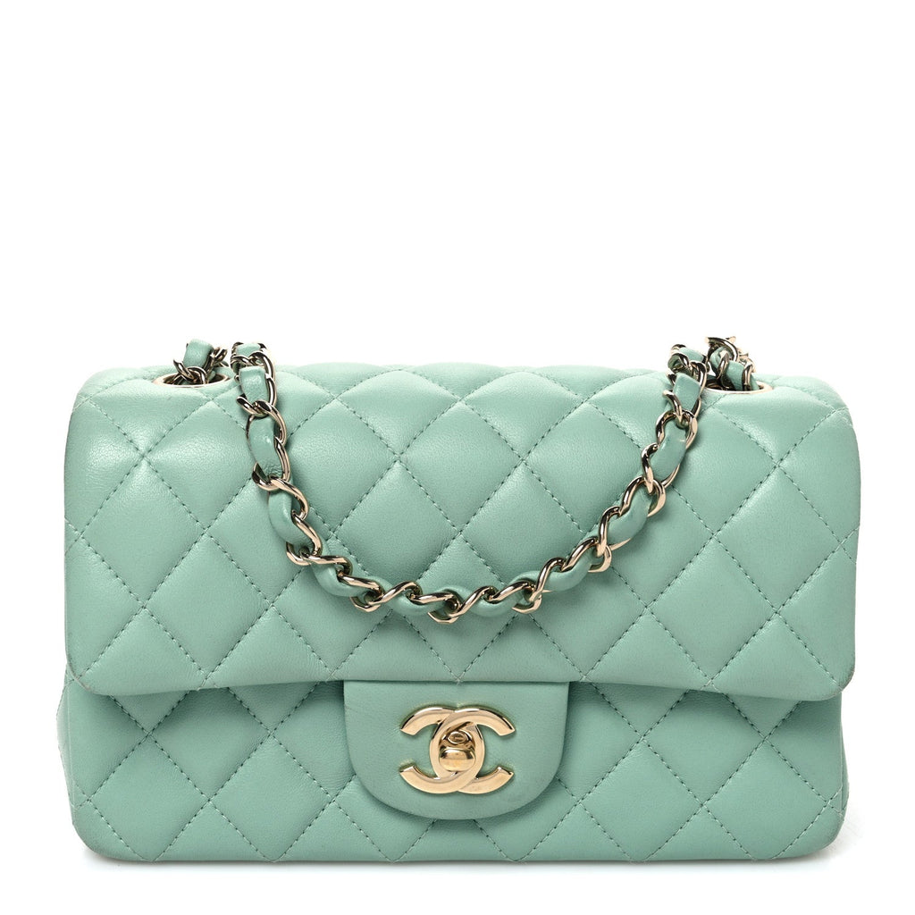 Chanel Lambskin Quilted Mini Rectangular Flap Light Green