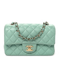 Chanel Lambskin Quilted Mini Rectangular Flap Light Green