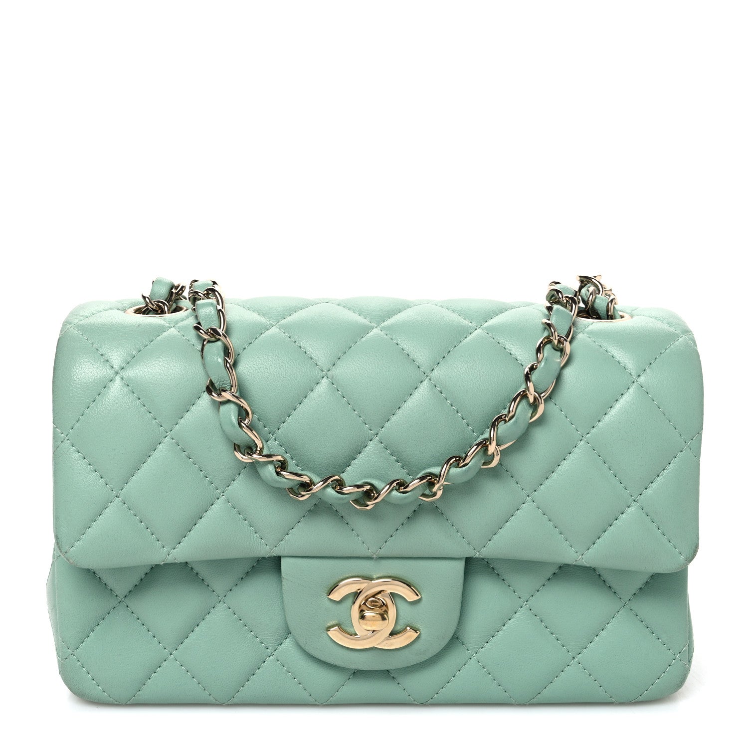 Chanel Lambskin Quilted Mini Rectangular Flap Light Green