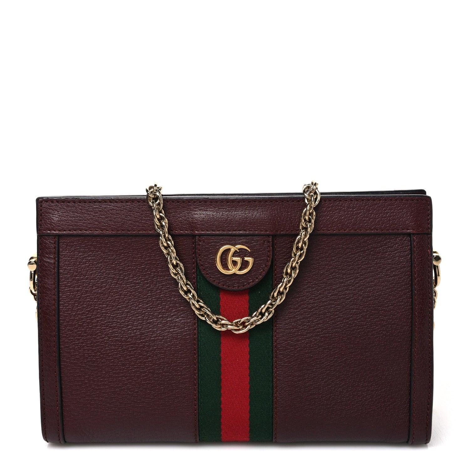 Gucci Calfskin GG Web Small Ophidia Chain Shoulder Bag Vintage Bordeaux