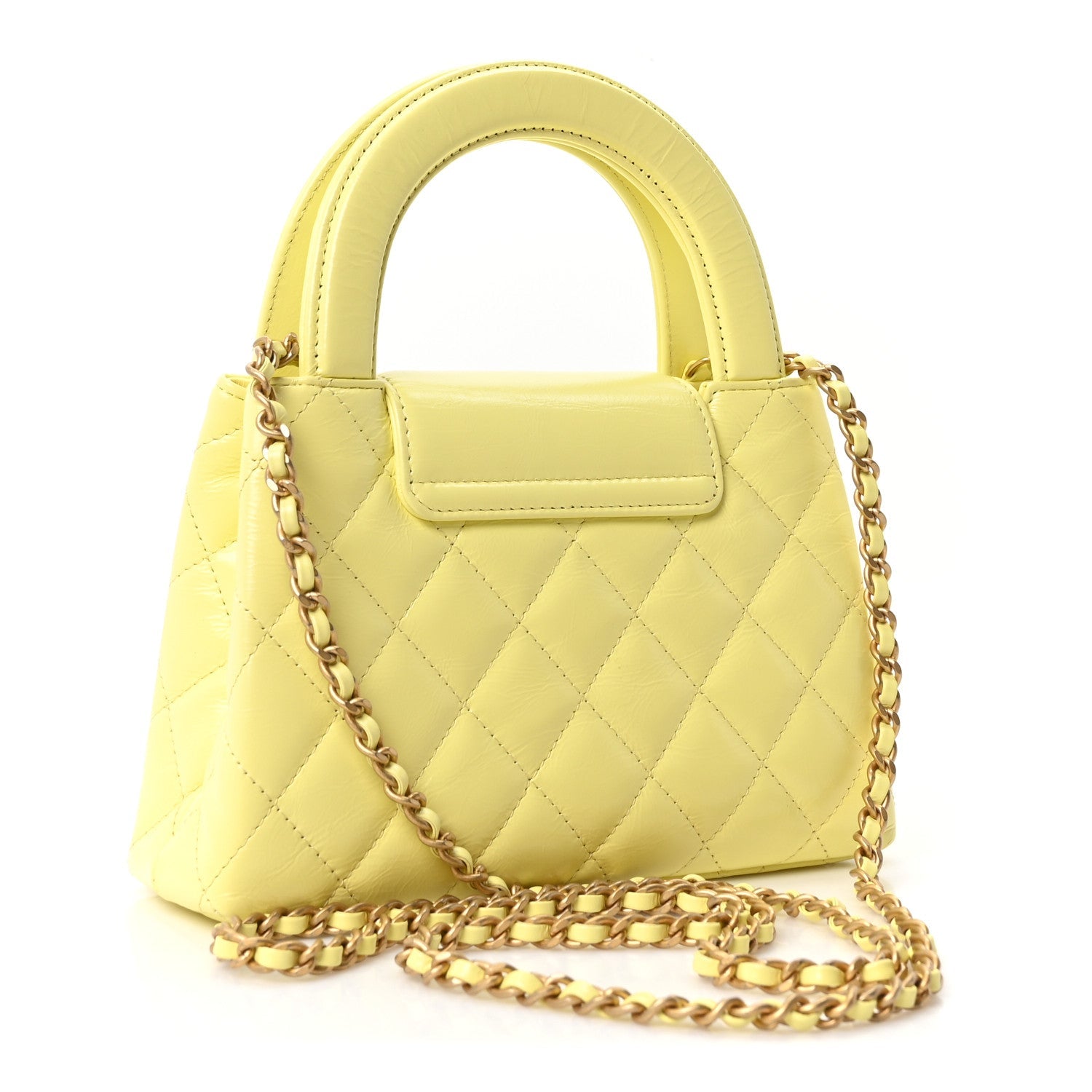 Chanel Shiny Aged Calfskin Quilted Nano Kelly Shopper Light Yellow