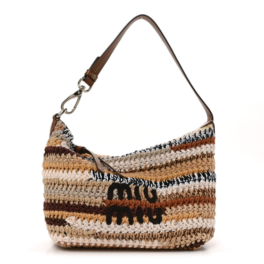 Miu Miu Fabric Crochet Mini Spirit Bag Naturale Multicolor front view