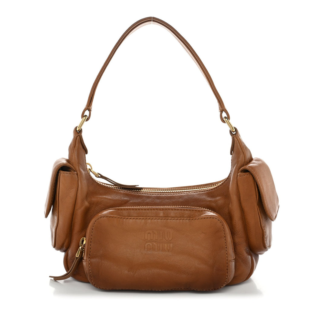 Miu Miu Nappa Multi Pocket Hobo Caramel