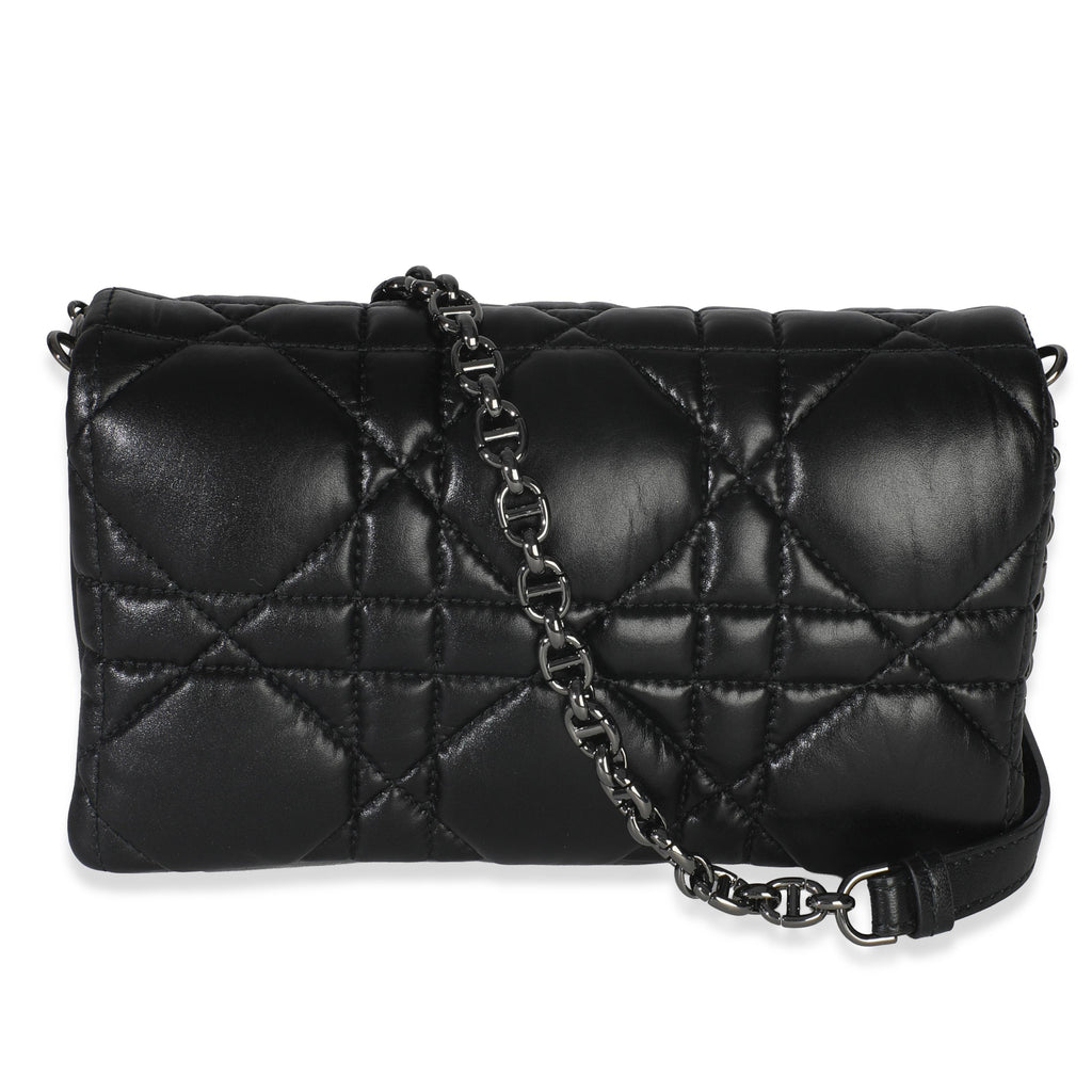 Back view — Dior Caro Small in black macrocannage calfskin with dark ruthenium CD chain