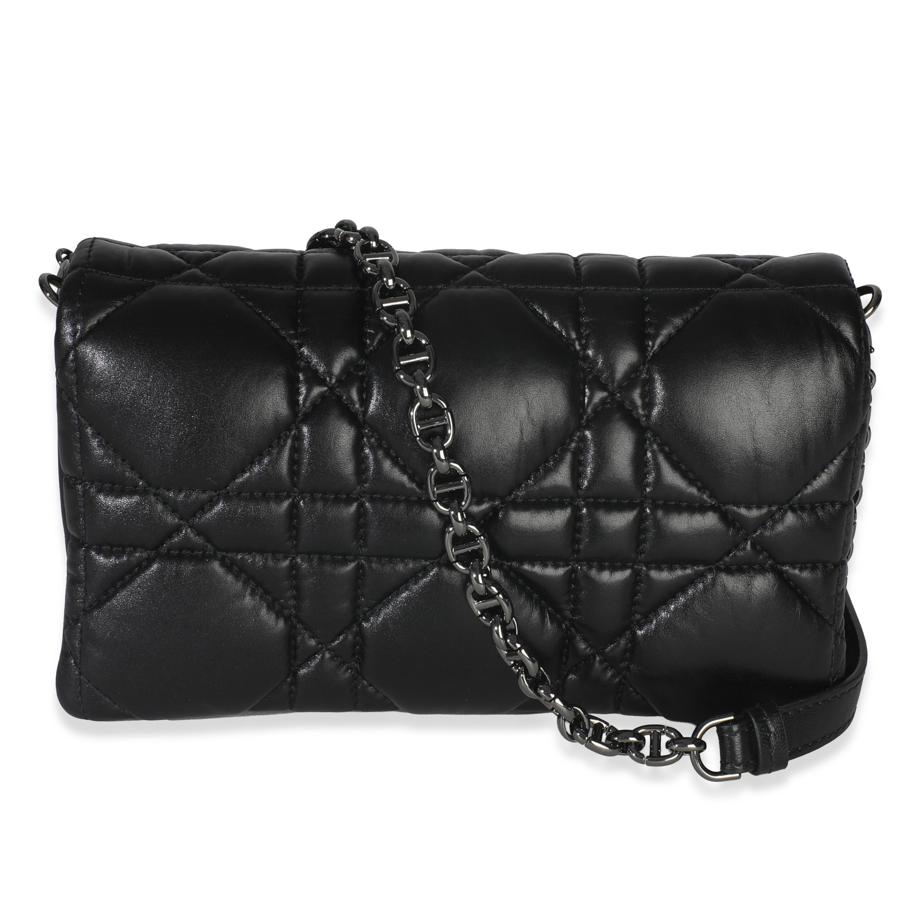 Back view — Dior Caro Small in black macrocannage calfskin with dark ruthenium CD chain