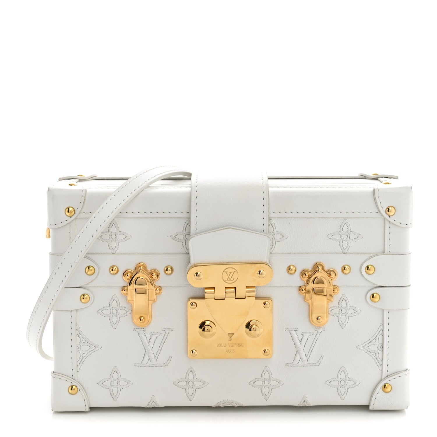 Louis Vuitton Calfskin Monogram Embroidered Petite Malle White