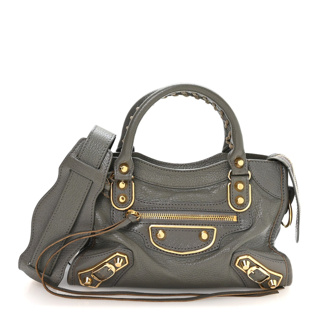 Balenciaga Chevre Gold Metallic Edge Hardware Mini City Gris Acier