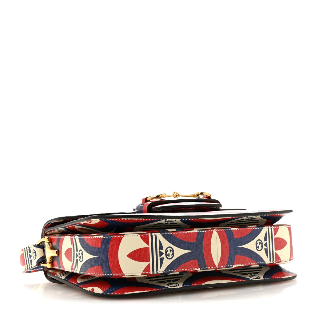 Gucci X ADIDAS Shangai Calfskin Web Trefoil Interlocking G Small Horsebit 1955 Shoulder Bag Red White Blue