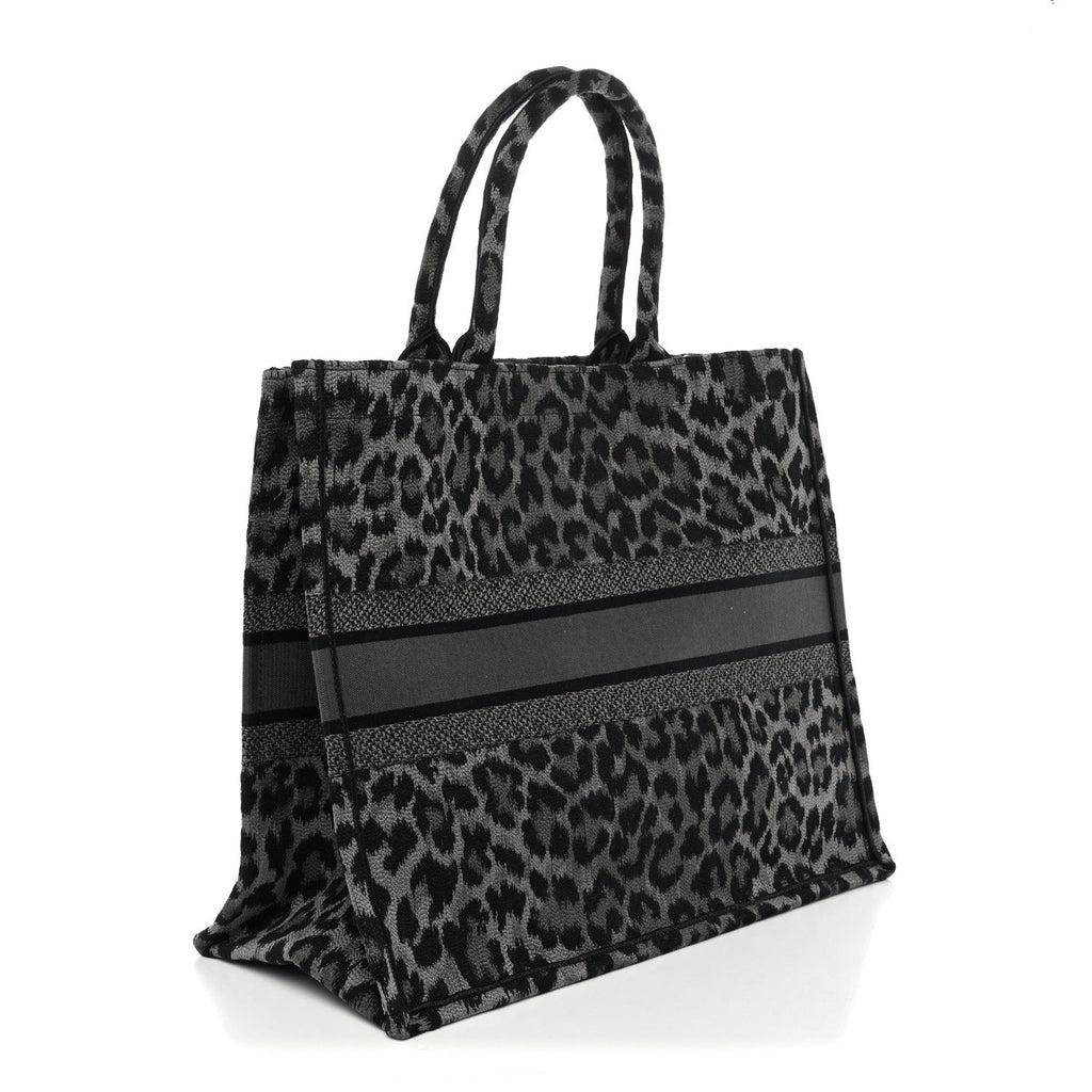 Dior Canvas Mizza Embroidered Large Leopard Book Tote Grey