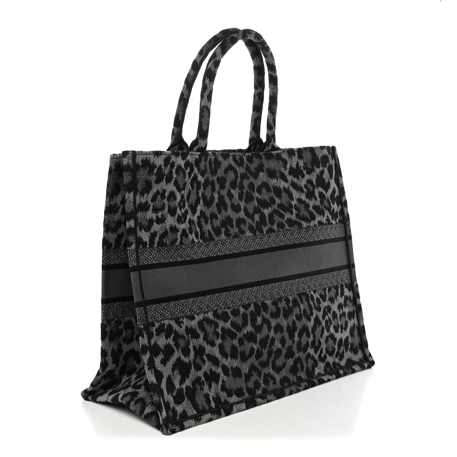 Dior Canvas Mizza Embroidered Large Leopard Book Tote Grey