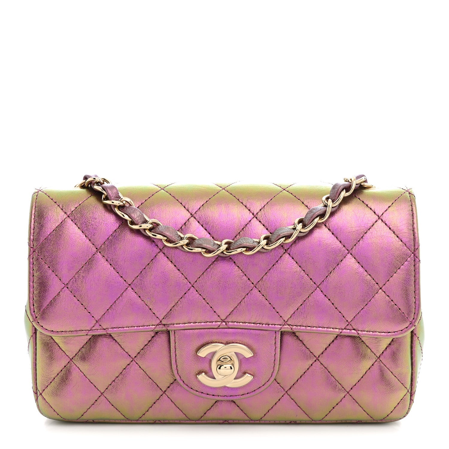 Chanel Iridescent Lambskin Quilted Mini Rectangular Flap Purple
