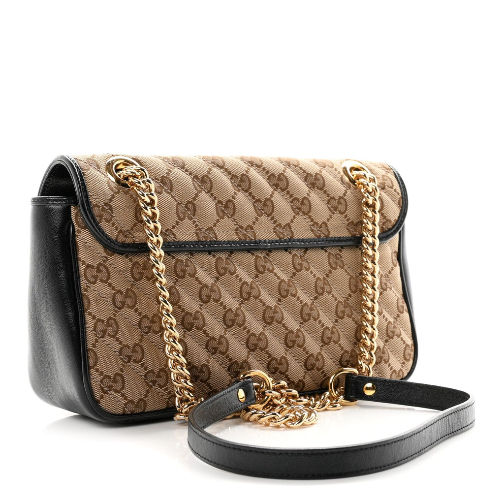 Gucci Monogram Matelasse Diagonal Small GG Marmont Shoulder Bag Beige Black